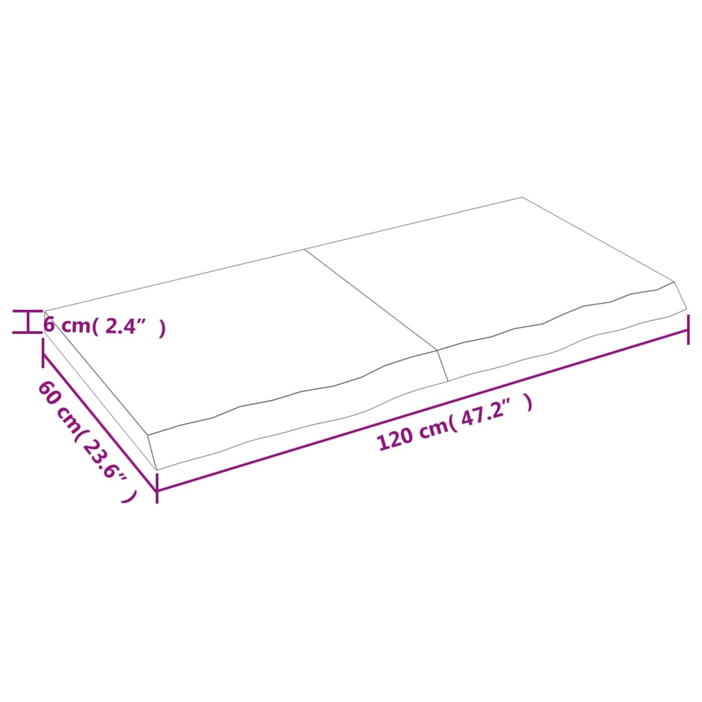 vidaXL vannasistabas letes virsma 120x60x(2-6)cm apstrādāts masīvkoks