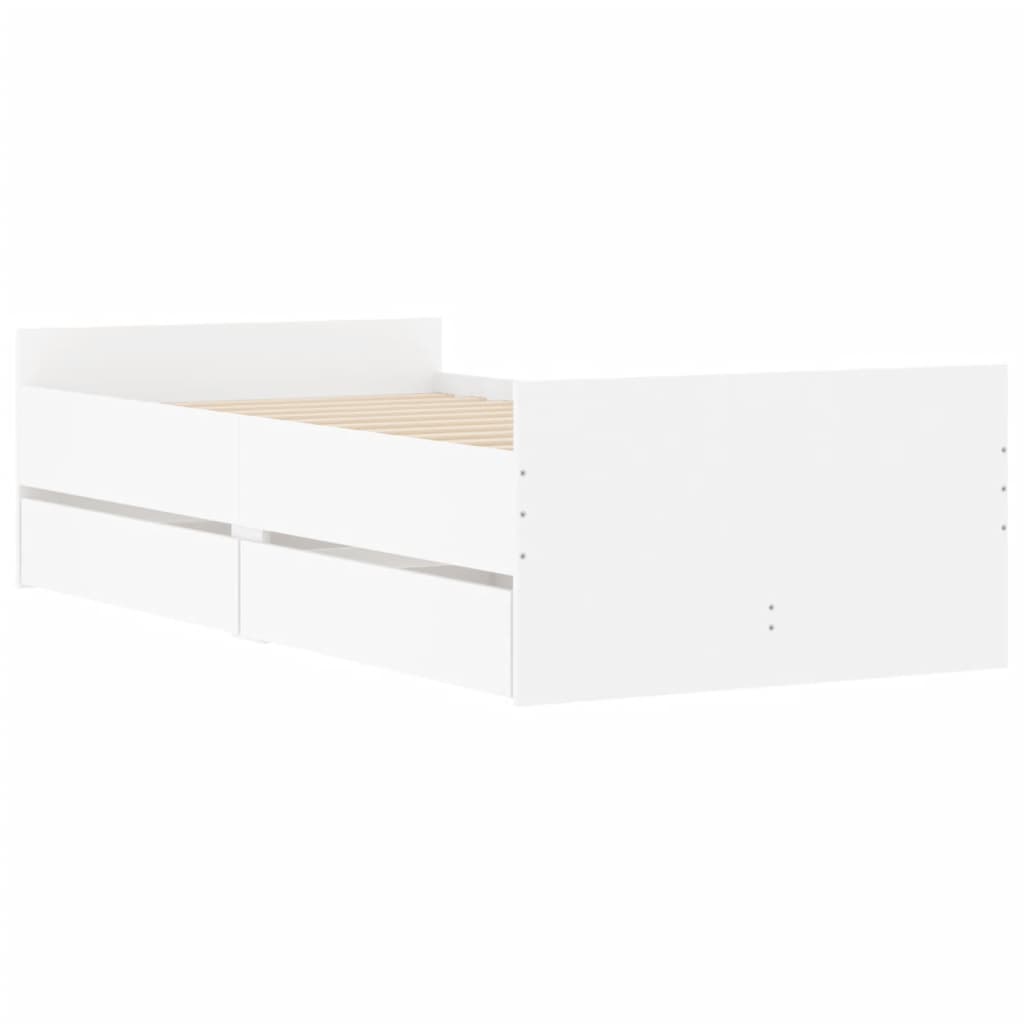 vidaXL gultas rāmis ar atvilktnēm, balts, 90x200 cm