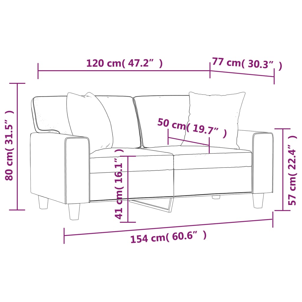 vidaXL divvietīgs dīvāns ar spilveniem, pelēks, 120 cm, mākslīgā āda