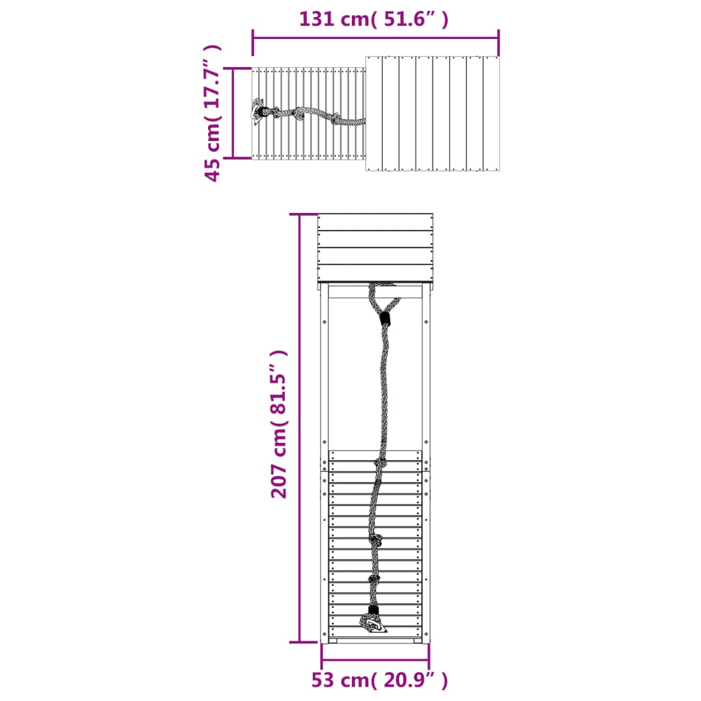 vidaXL rotaļu mājiņa ar kāpšanas sienu, priedes masīvkoks