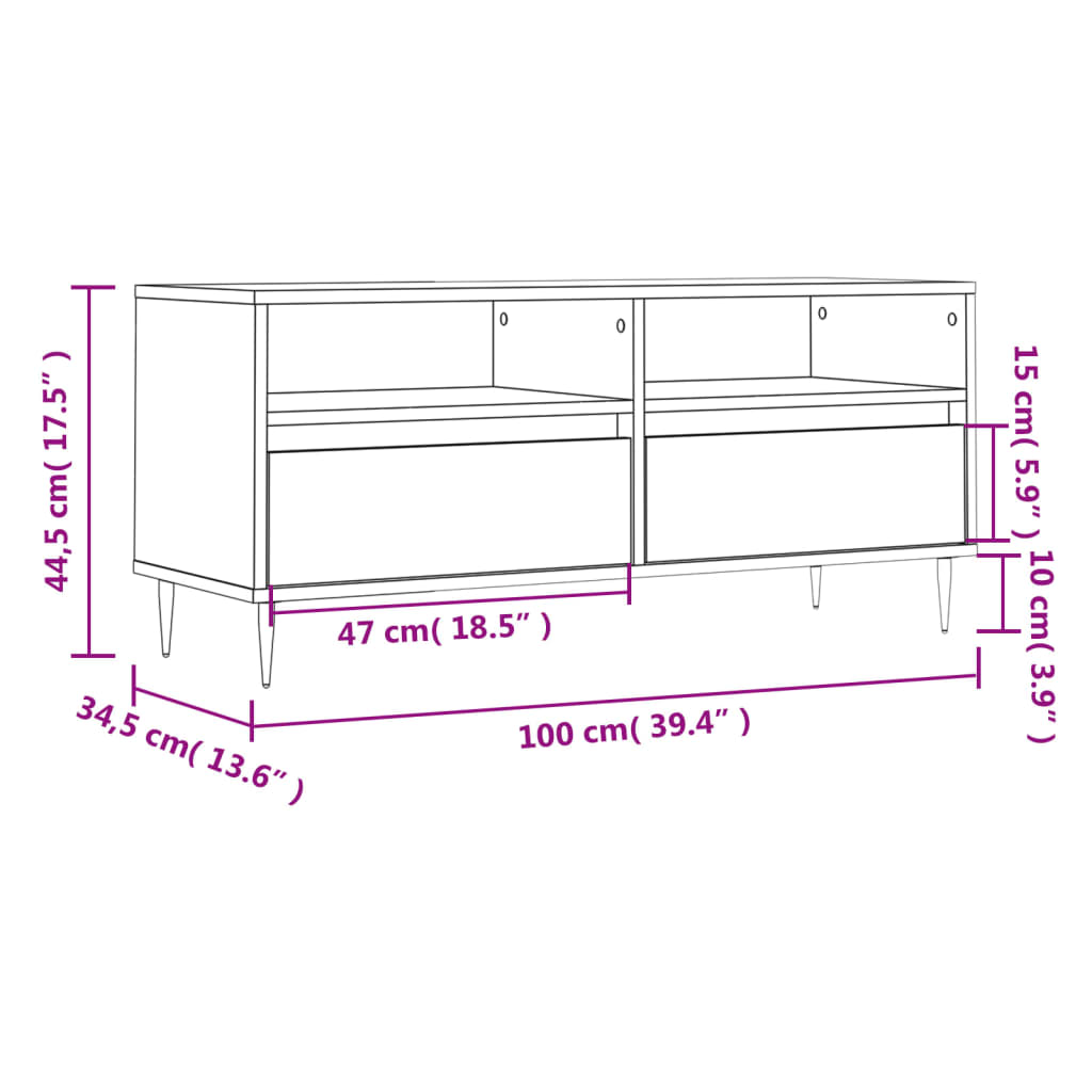 vidaXL TV skapītis, pelēks, 100x34,5x44,5 cm, inženierijas koks