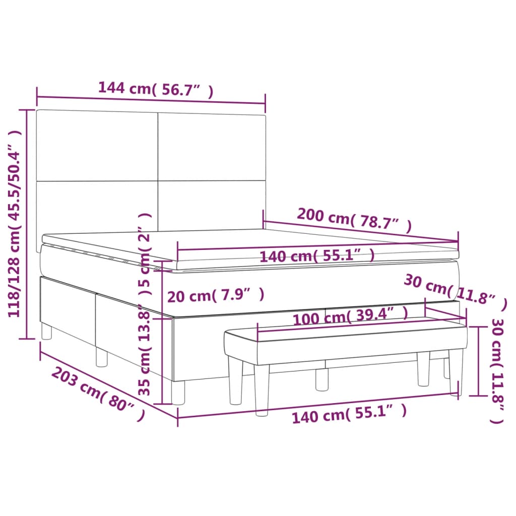 vidaXL atsperu gulta ar matraci, melna, 140x200 cm, mākslīgā āda