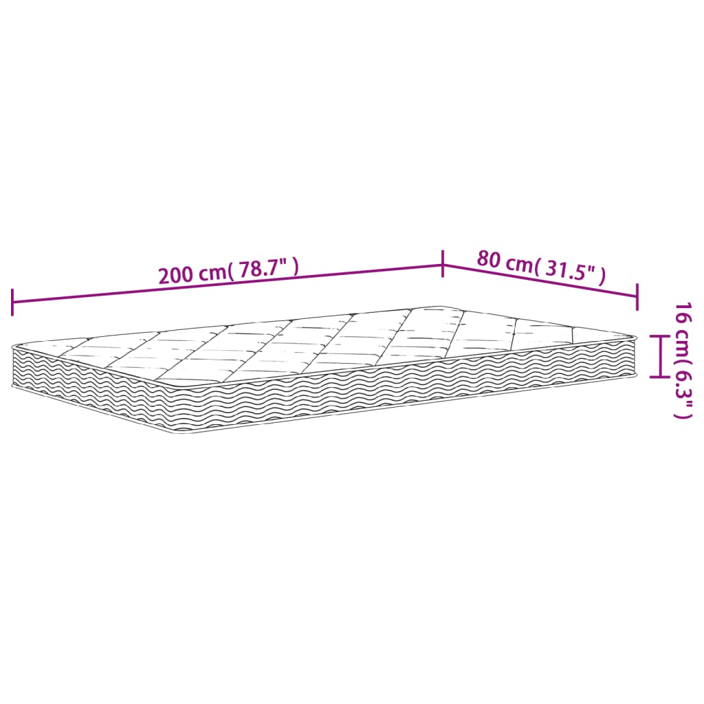 vidaXL putu matracis, Medium Soft, 80x200 cm