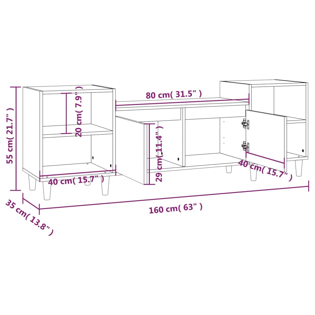 vidaXL TV skapītis, ozolkoka krāsa, 160x35x55 cm, inženierijas koks