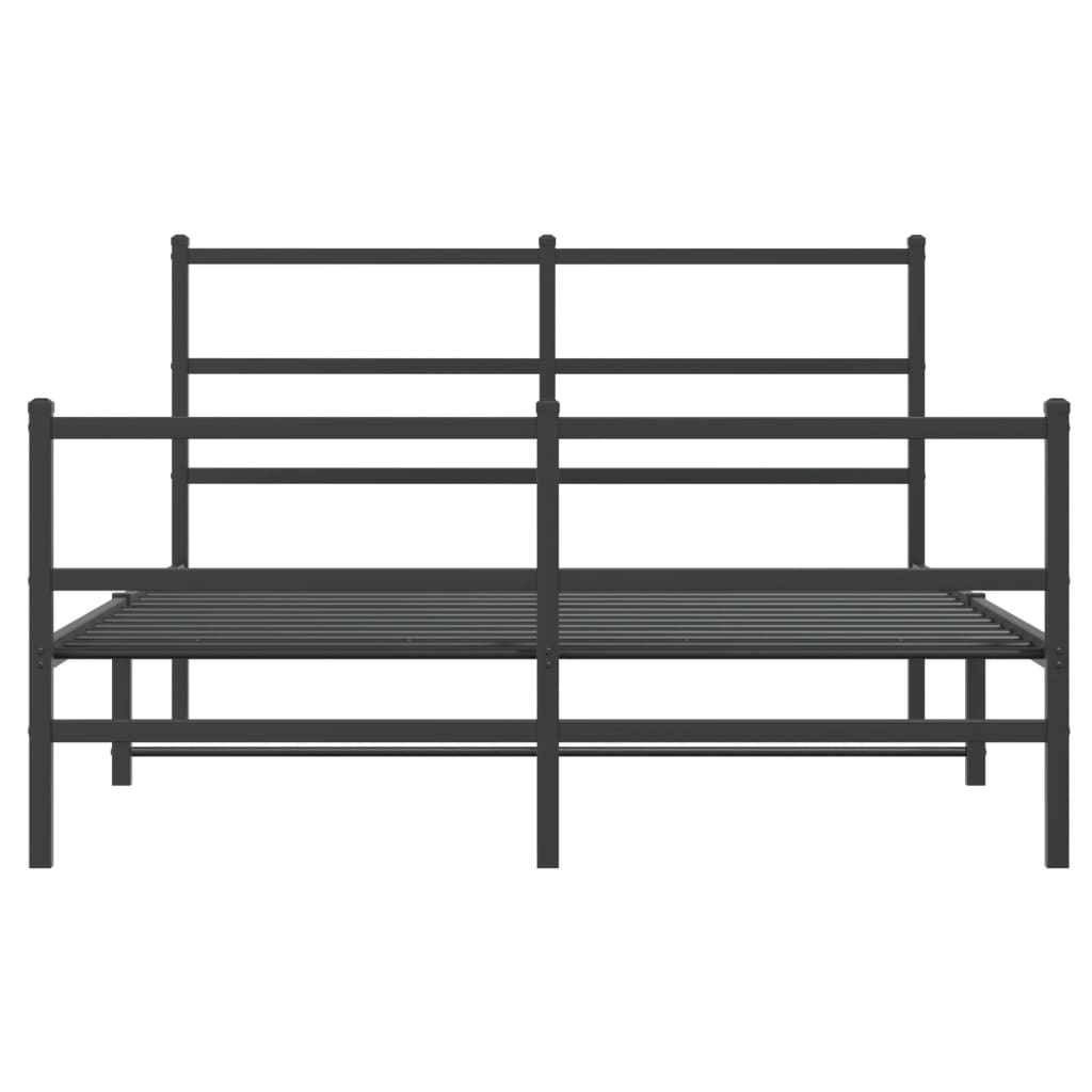 vidaXL gultas rāmis ar galvgali un kājgali, melns metāls, 140x190 cm