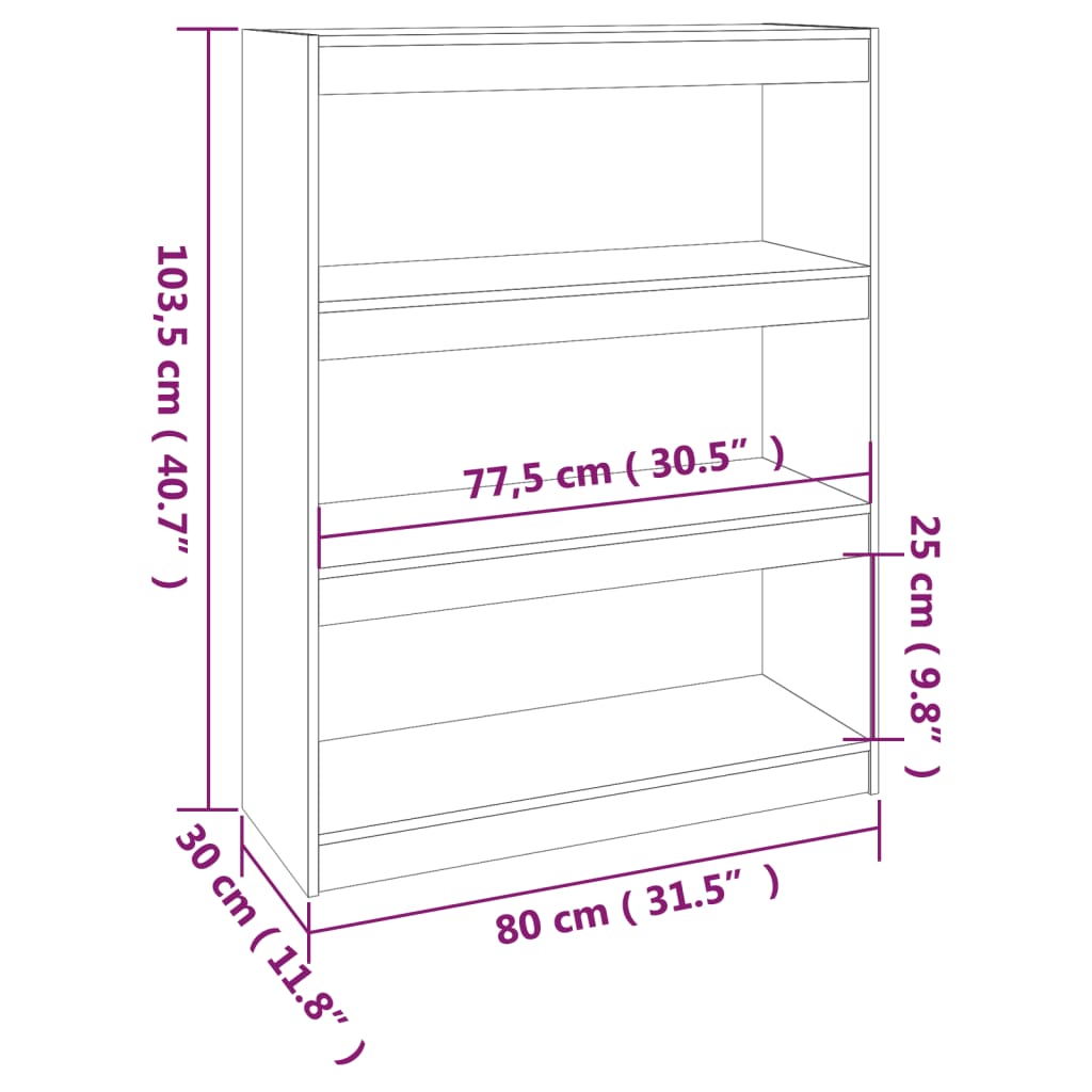 vidaXL grāmatu plaukts, pelēks, 80x30x103,5 cm, priedes masīvkoks