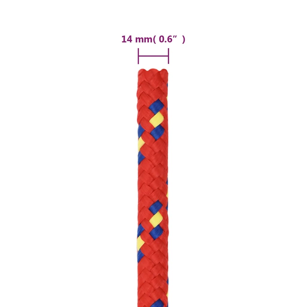 vidaXL laivu virve, sarkana, 14 mm, 25 m, polipropilēns