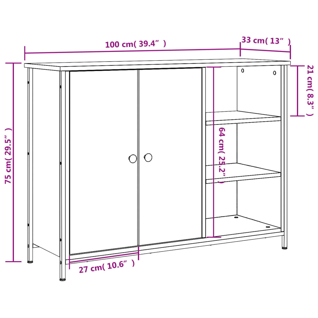 vidaXL kumode, melna, 100x33x75 cm, inženierijas koks