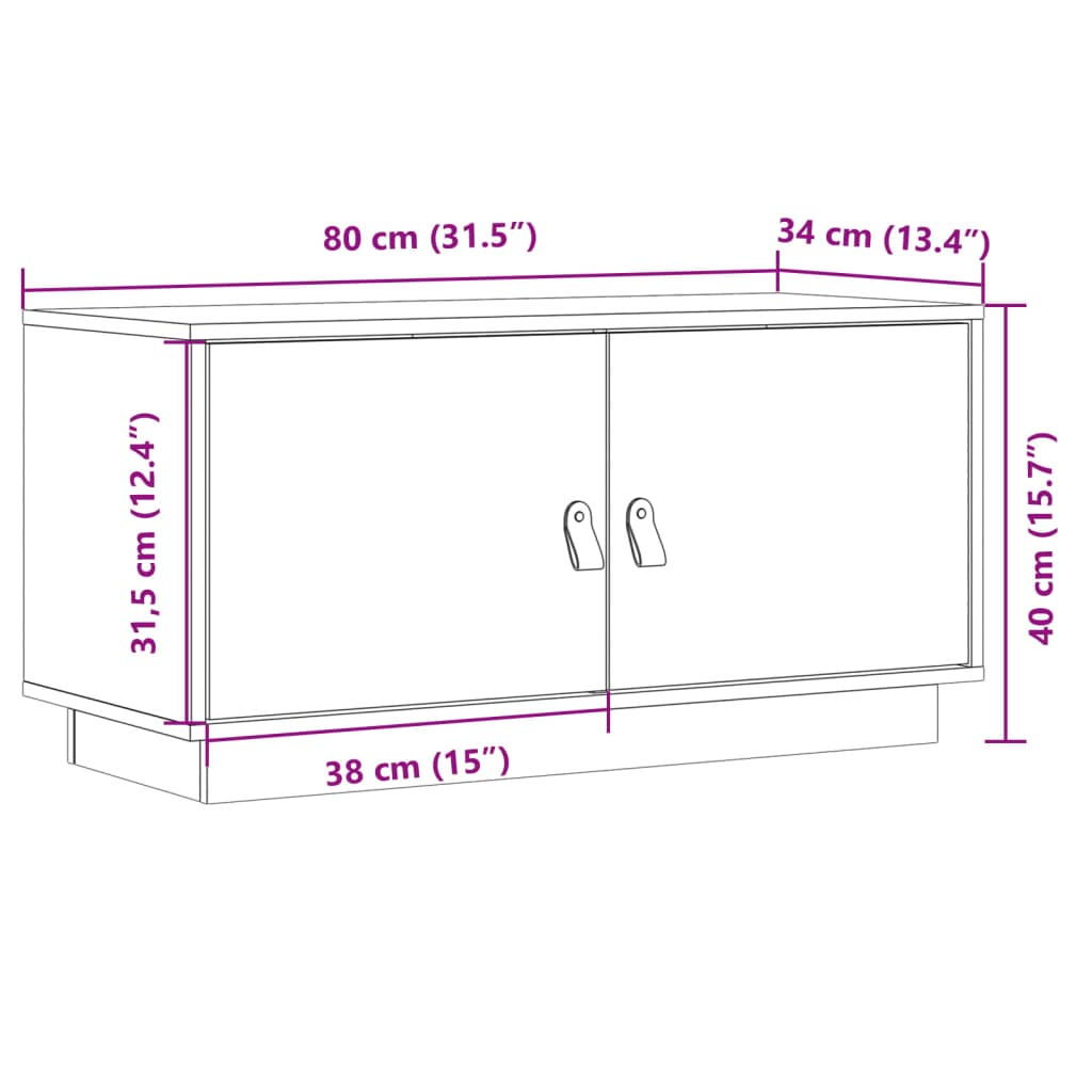 vidaXL TV skapītis, medus brūns, 80x34x40 cm, priedes masīvkoks