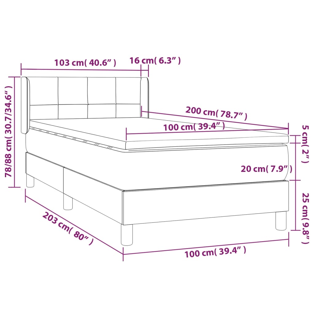 vidaXL atsperu gultas rāmis ar matraci, gaiši pelēka audums, 100x200cm