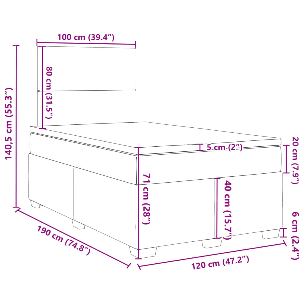 vidaXL atsperu gulta ar matraci, melns samts, 120x190 cm