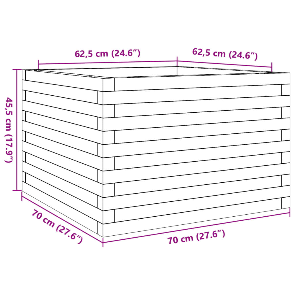 vidaXL dārza puķu kaste, 70x70x45,5 cm, impregnēts priedes koks