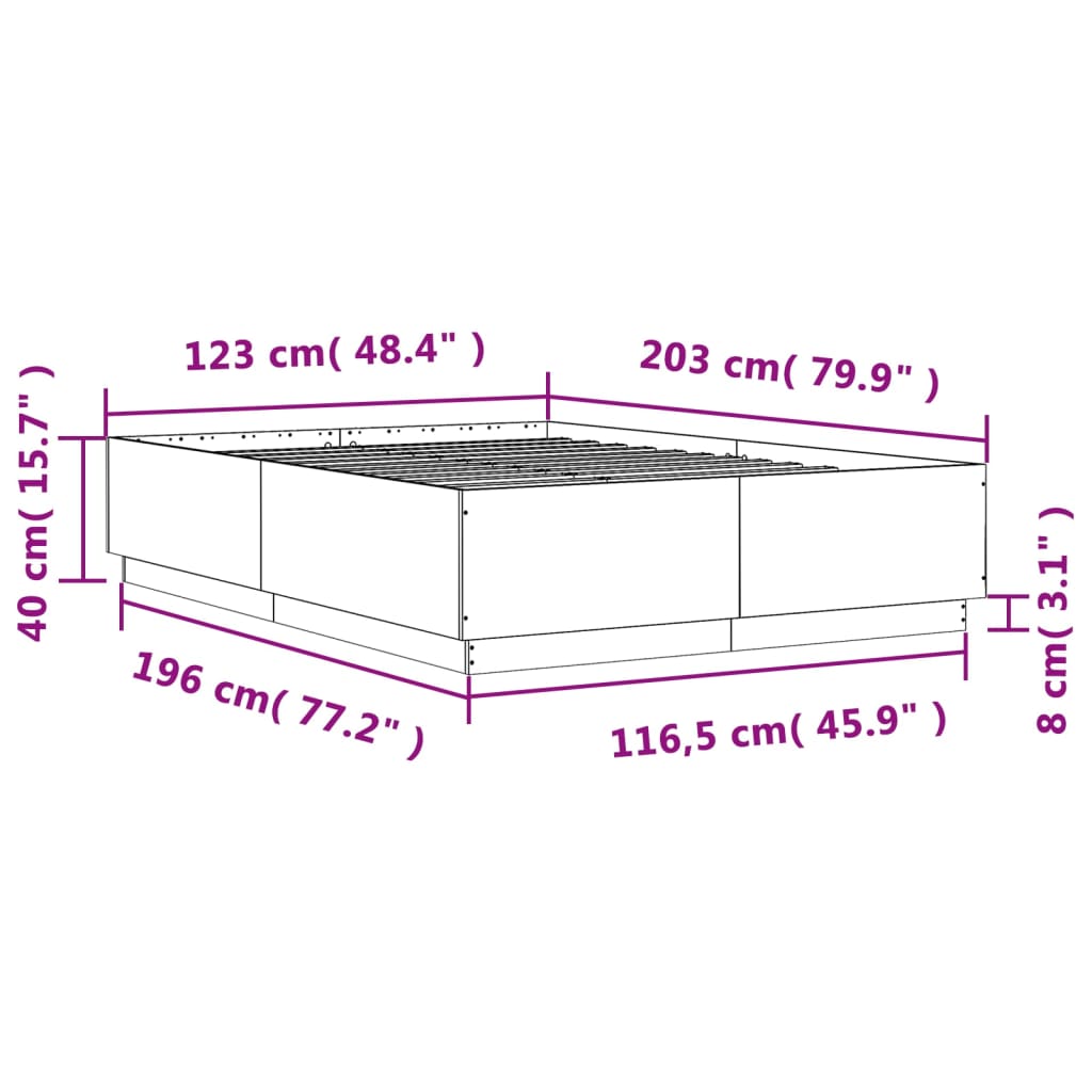 vidaXL gultas rāmis, pelēka ozolkoka, 120x200 cm, inženierijas koks