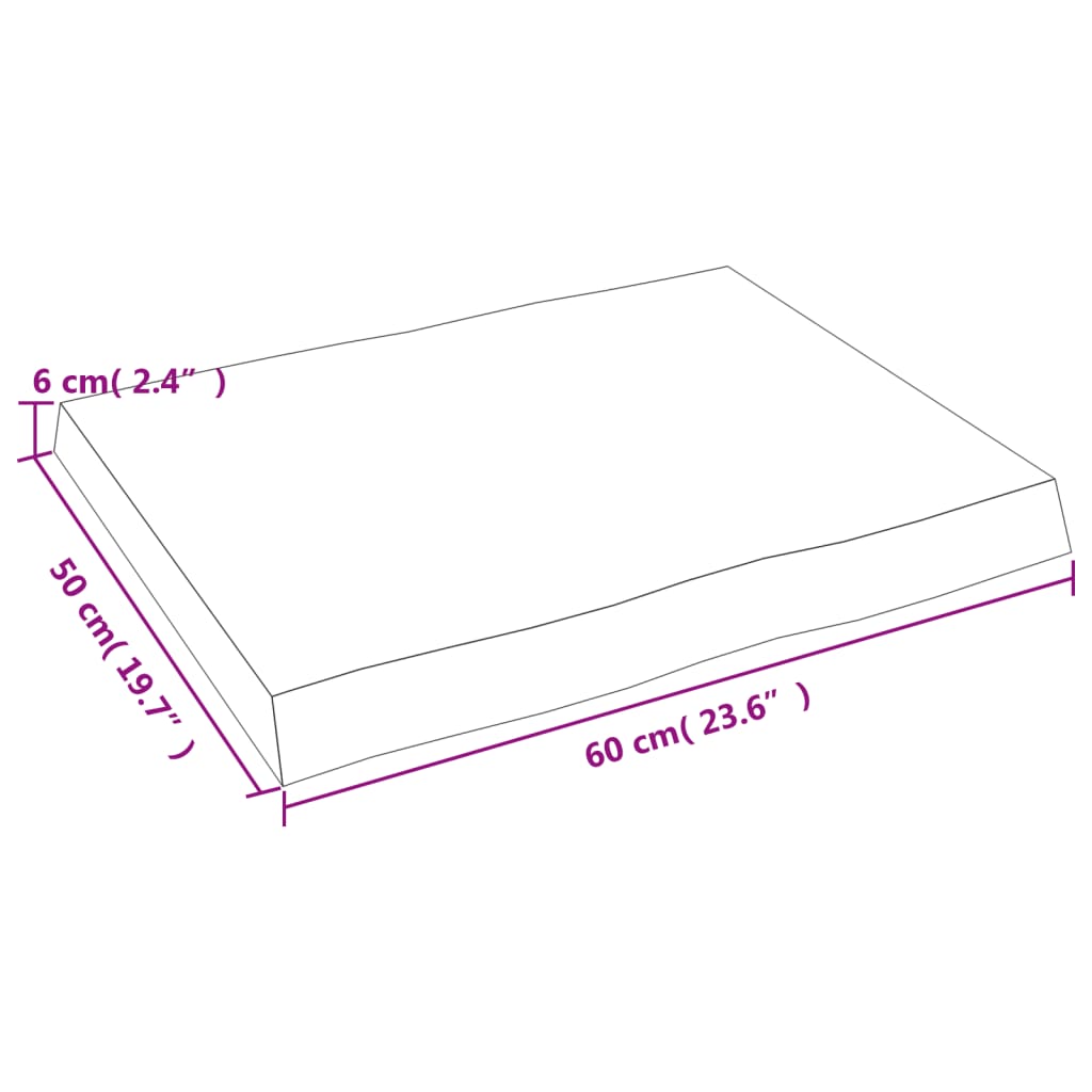 vidaXL galda virsma, 60x50x(2-6) cm, neapstrādāts ozola masīvkoks