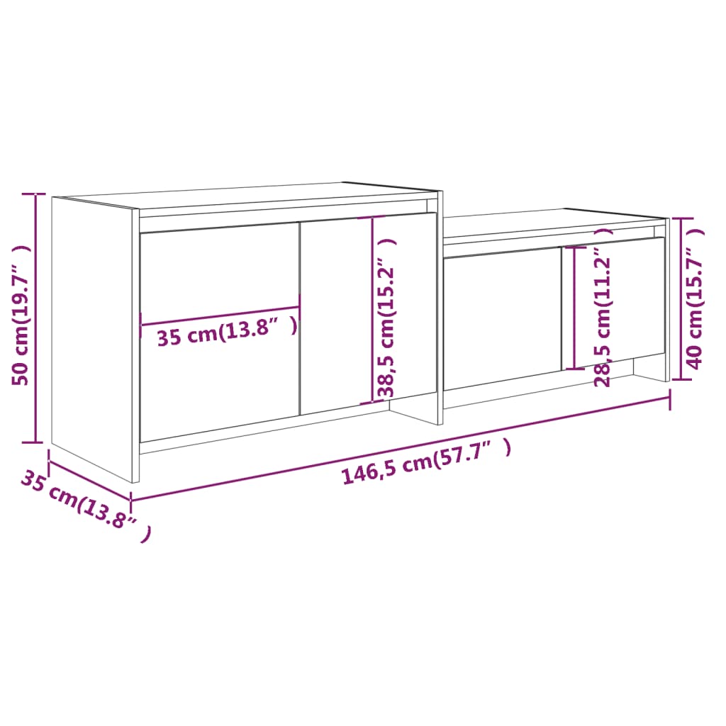 vidaXL TV skapītis, melns, 146,5x35x50 cm, inženierijas koks