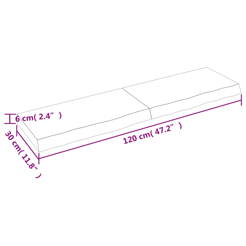 vidaXL vannasistabas letes virsma 120x30x(2-6)cm apstrādāts masīvkoks