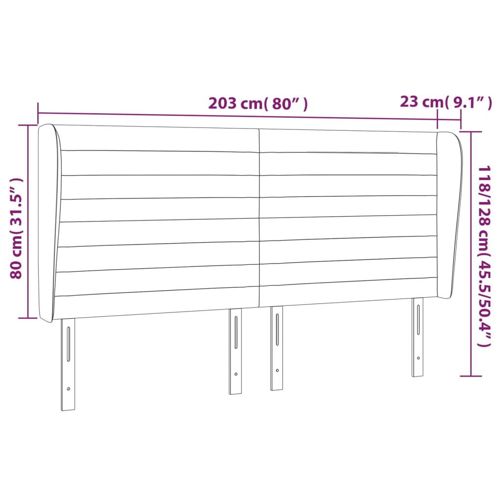 vidaXL galvgalis ar malām, 203x23x118/128 cm, tumši pelēks audums