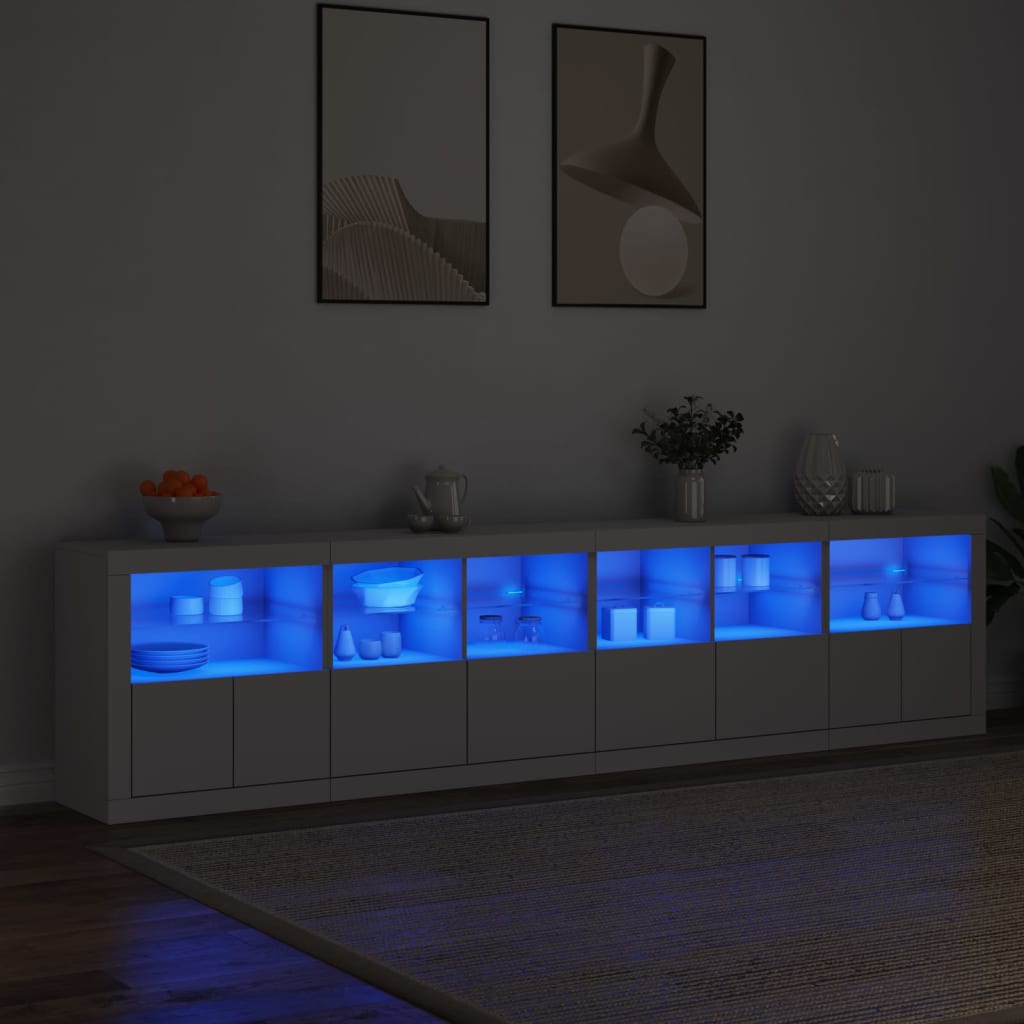 vidaXL kumode ar LED lampiņām, balta, 283x37x67 cm