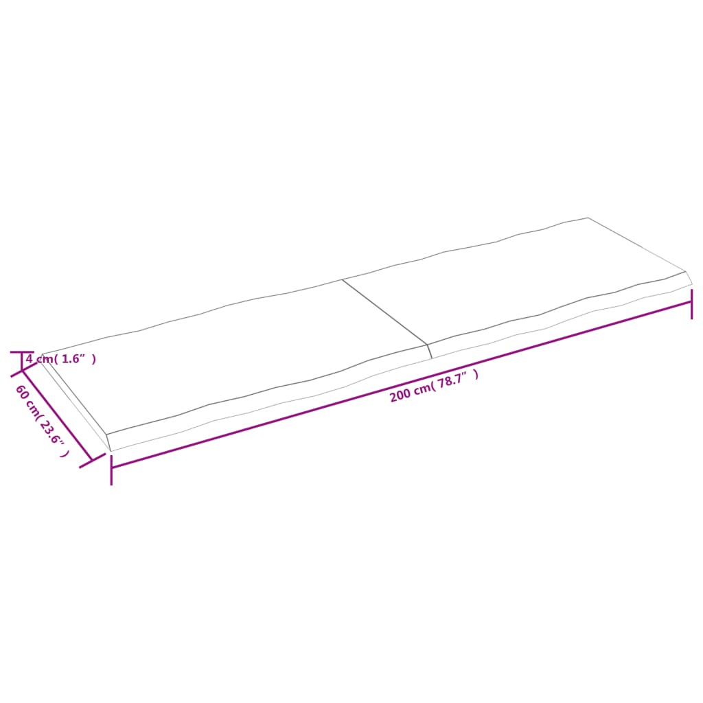 vidaXL galda virsma, gaiši brūna, 200x60x(2-4)cm, ozola masīvkoks