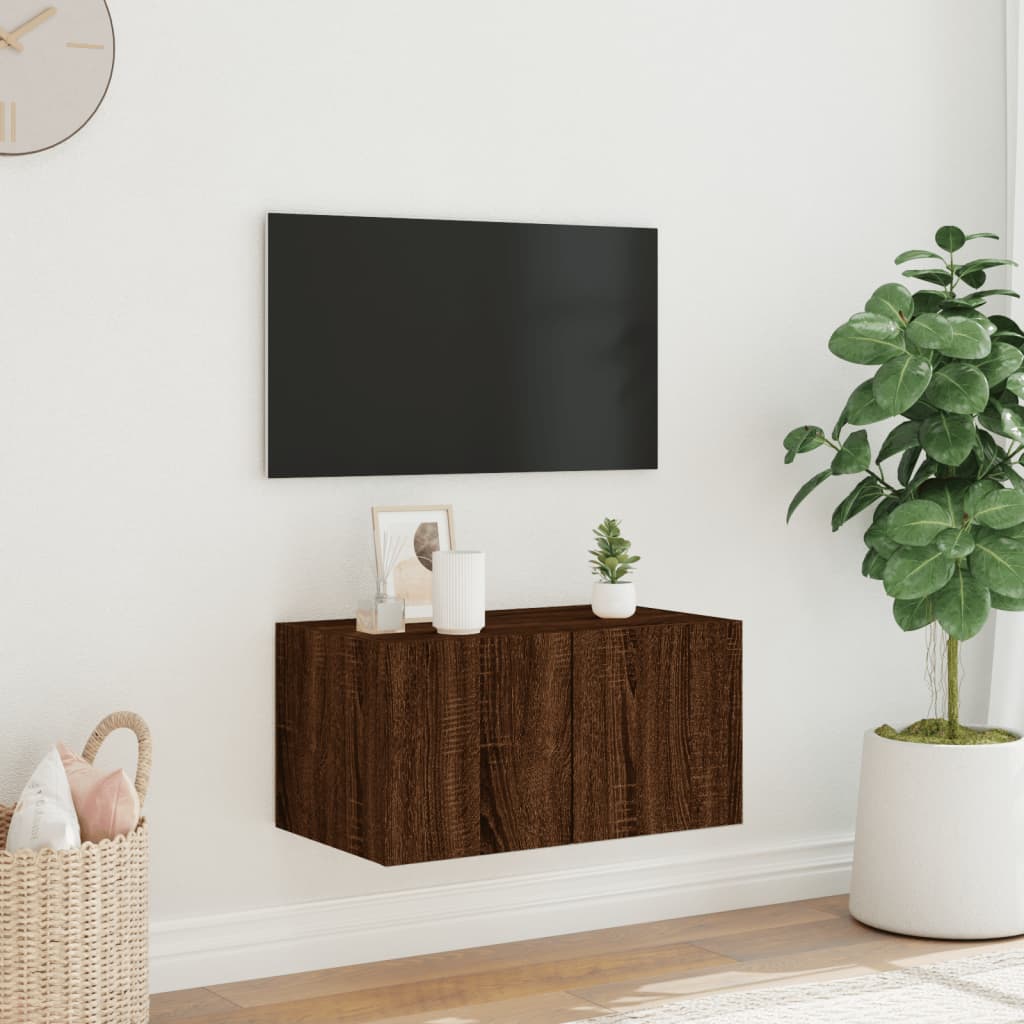 vidaXL TV plaukti ar LED lampiņām, 60x35x31 cm, brūna ozolkoka