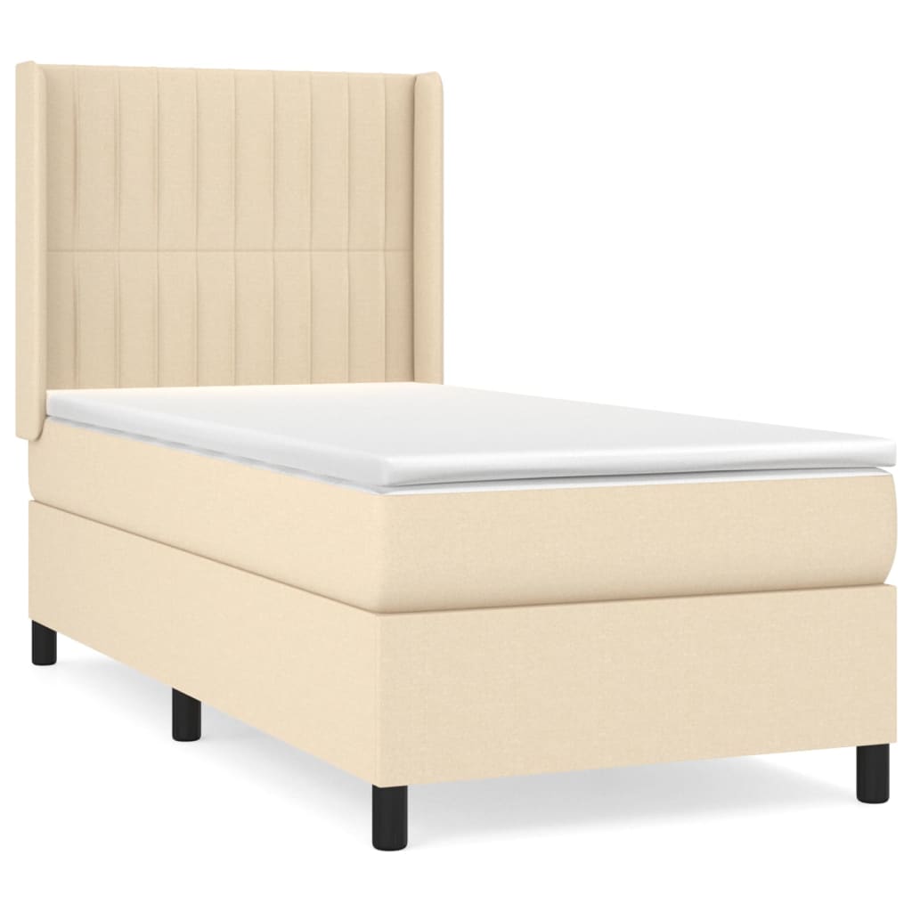 vidaXL atsperu gultas rāmis ar matraci, krēmkrāsas, 80x200 cm, audums
