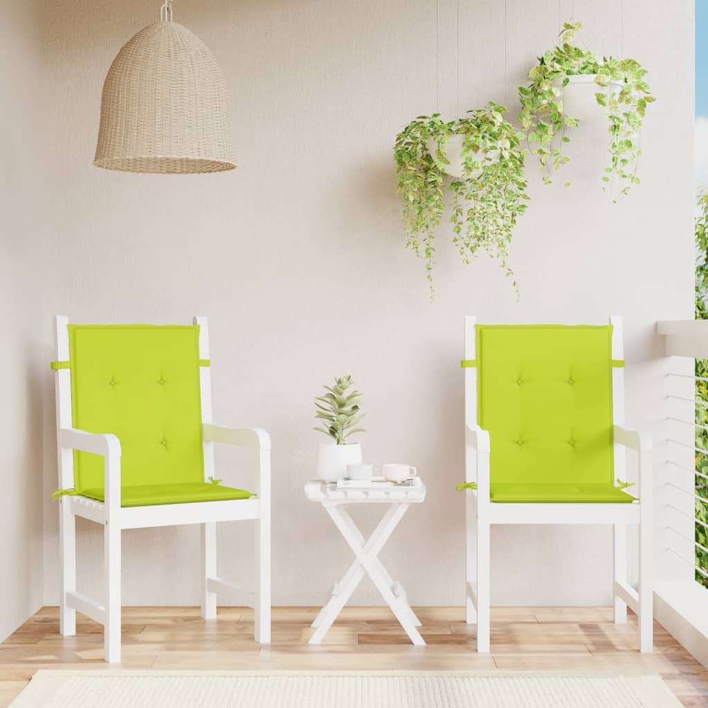 vidaXL dārza krēslu spilveni, 2 gb., spilgti zaļi, 100x50x3 cm, audums