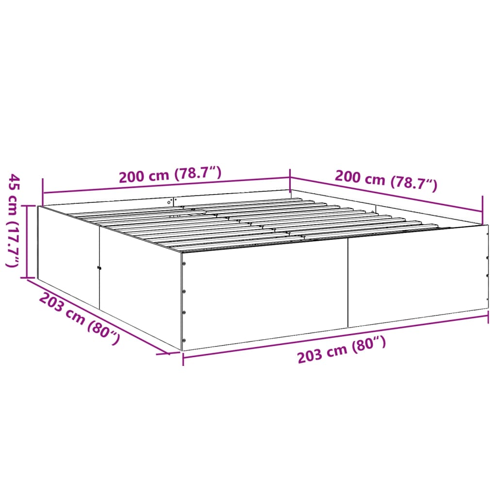 vidaXL gultas rāmis, ozolkoka krāsā, 200x200 cm, inženierijas koks