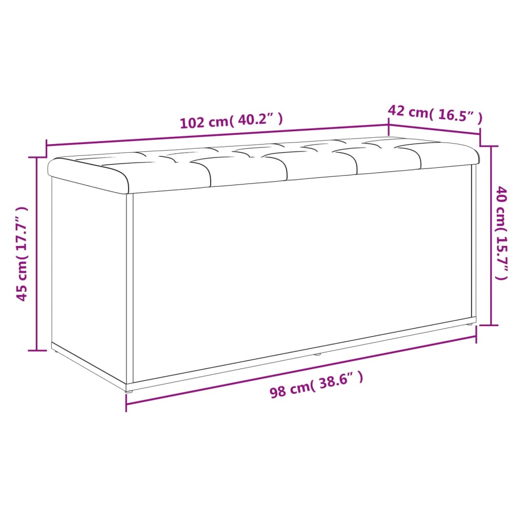 vidaXL uzglabāšanas sols, pelēks, 102x42x45 cm, inženierijas koks