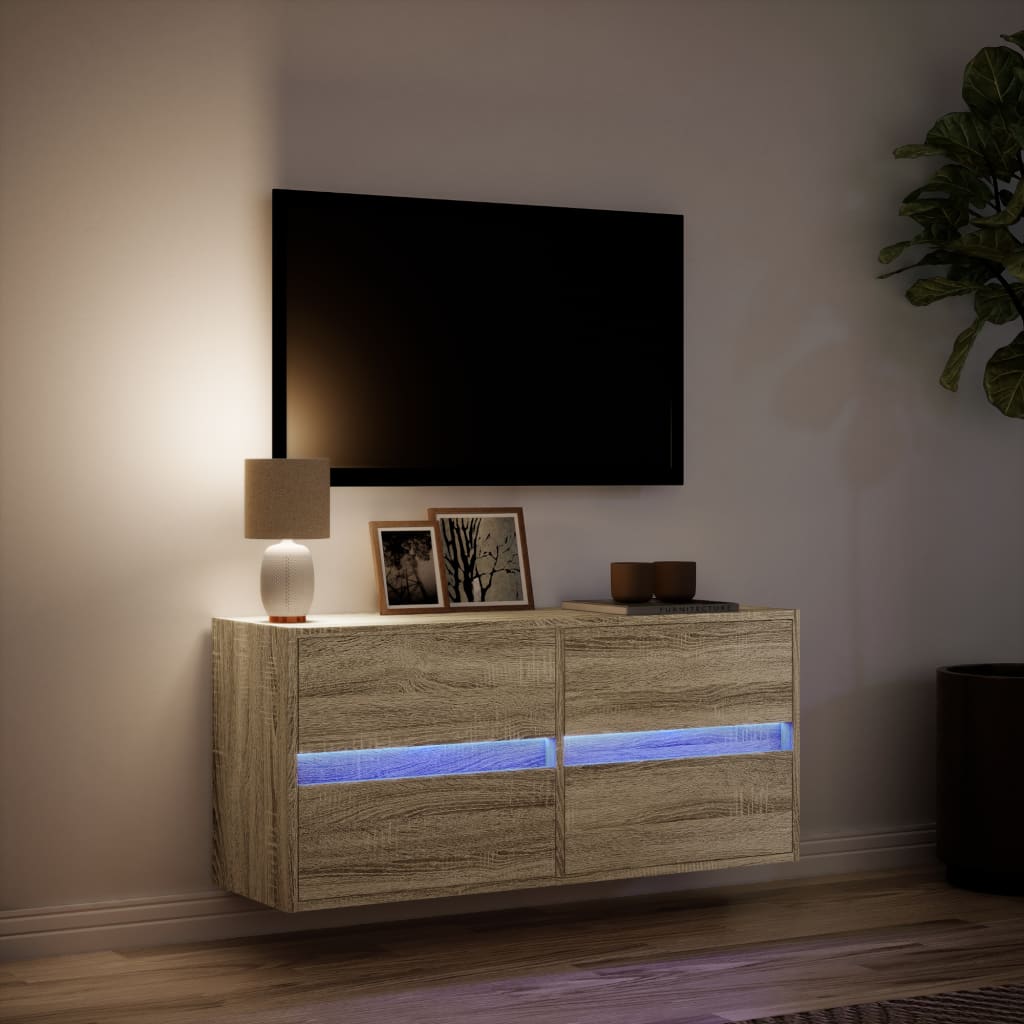 vidaXL TV sienas skapītis ar LED lampiņām, koka krāsa, 100x31x45 cm