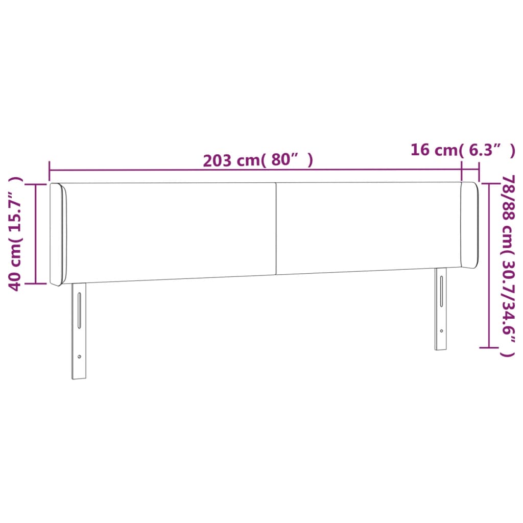 vidaXL galvgalis ar malām, 203x16x78/88 cm, tumši pelēks audums