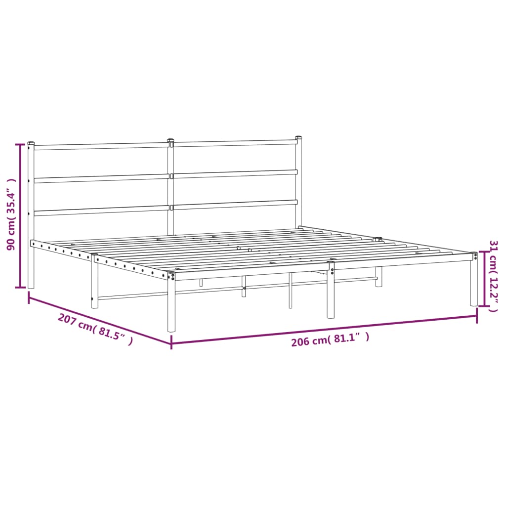 vidaXL gultas rāmis ar galvgali, melns metāls, 200x200 cm