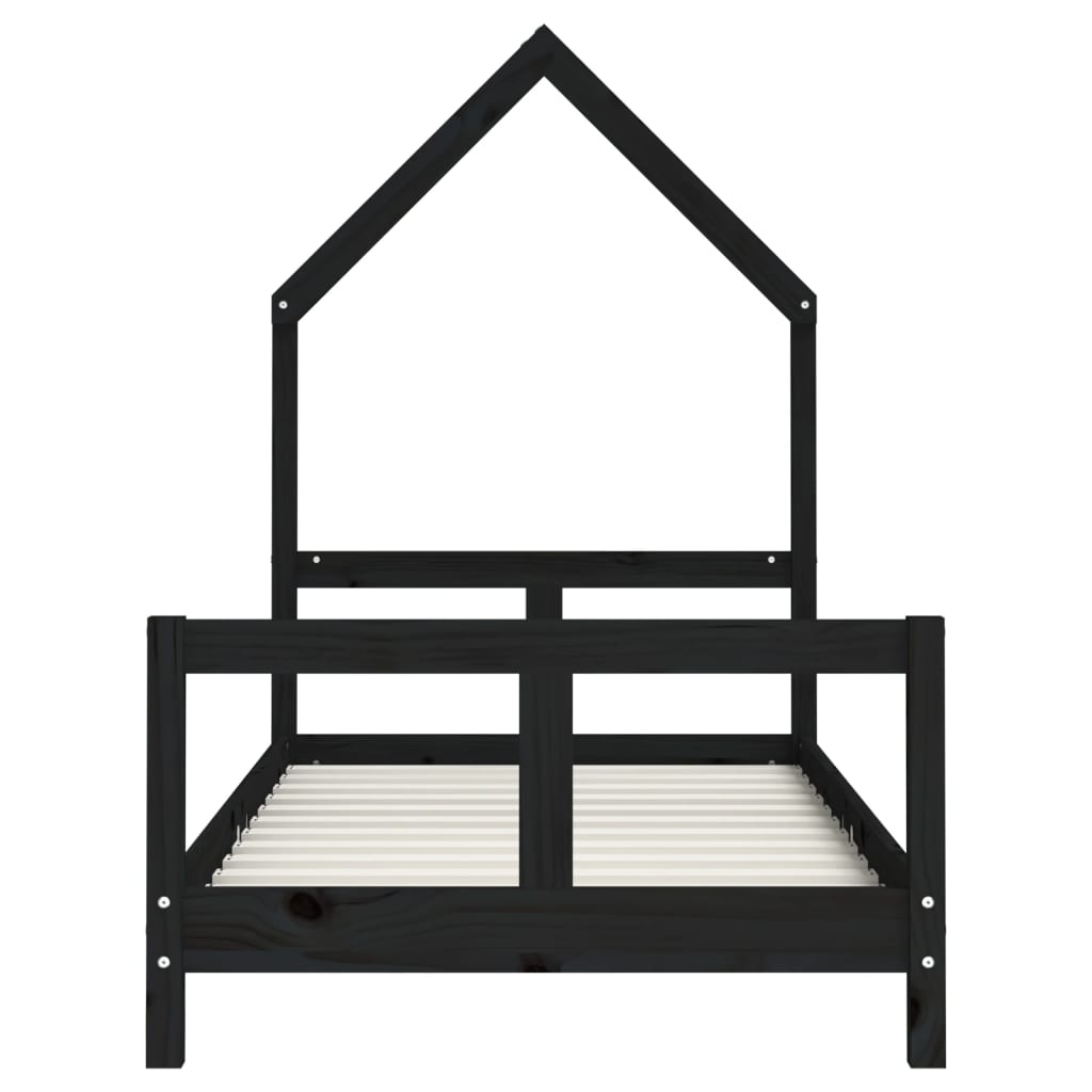vidaXL bērnu gultas rāmis, melns, 80x160 cm, priedes masīvkoks