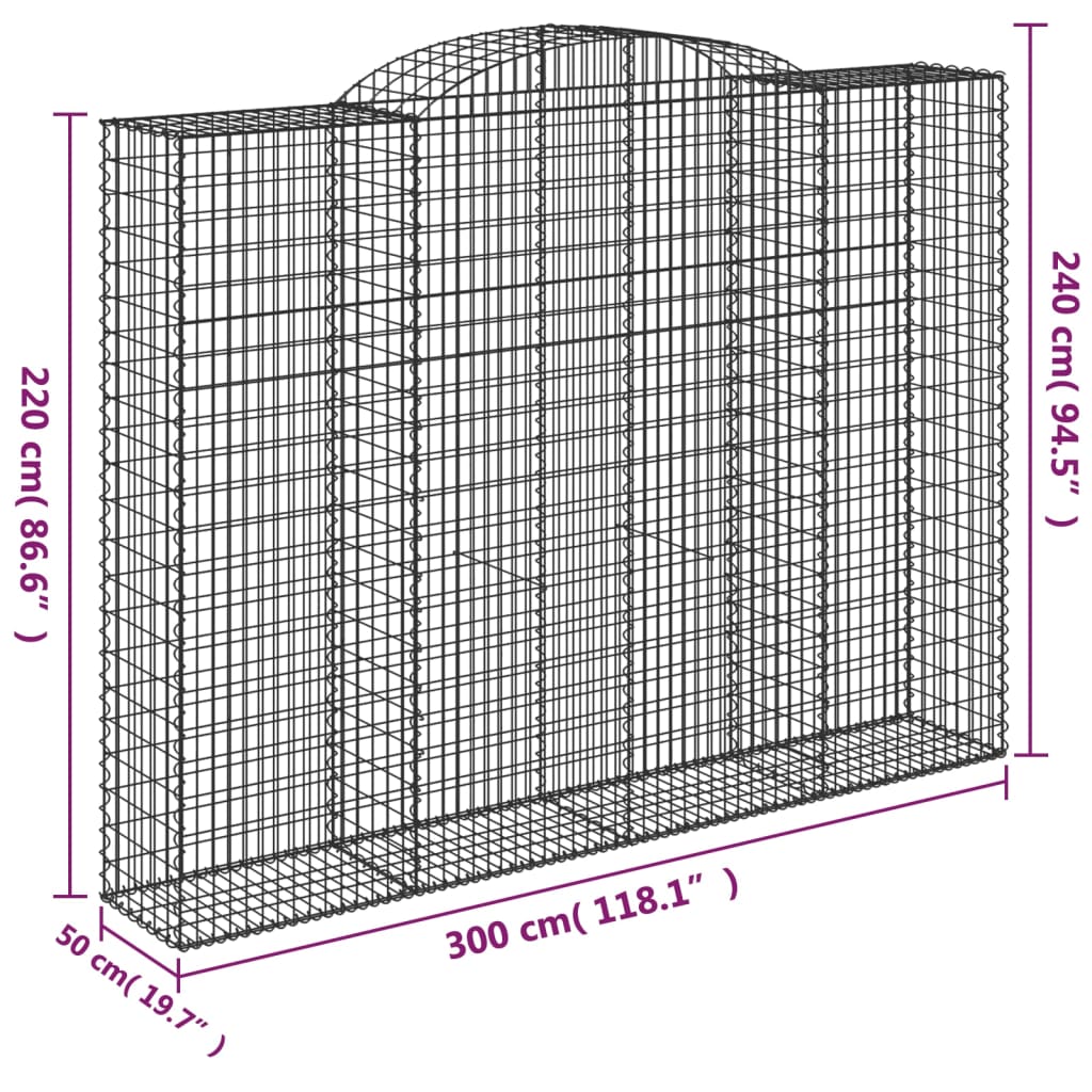 vidaXL arkveida gabiona grozi, 4 gb., 300x50x220/240cm, cinkota dzelzs