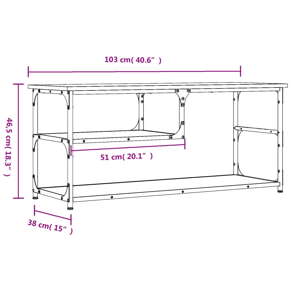 vidaXL TV galdiņš, 103x38x46,5 cm, inženierijas koks, tērauds