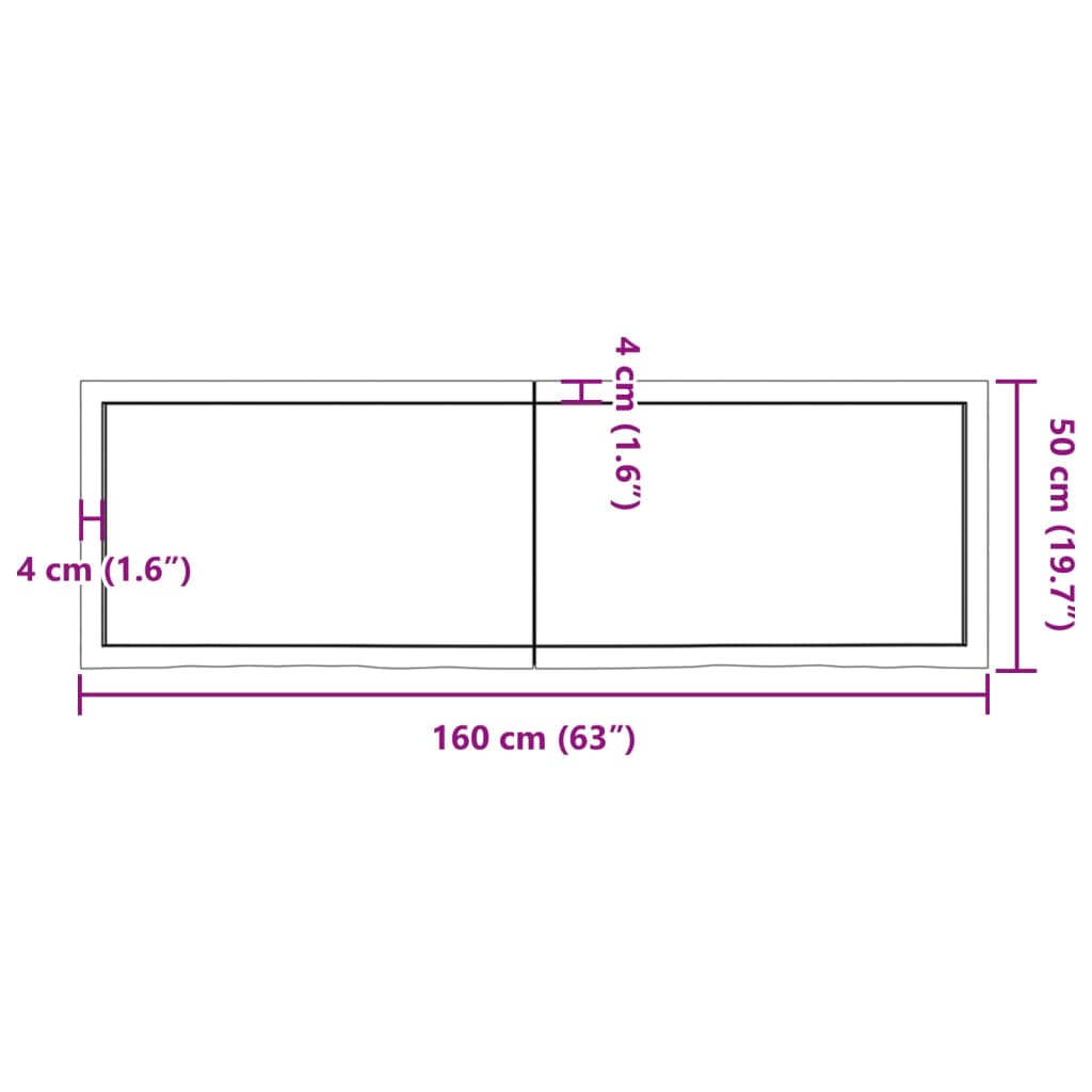 vidaXL galda virsma, 160x50x(2-4) cm, neapstrādāts ozola masīvkoks