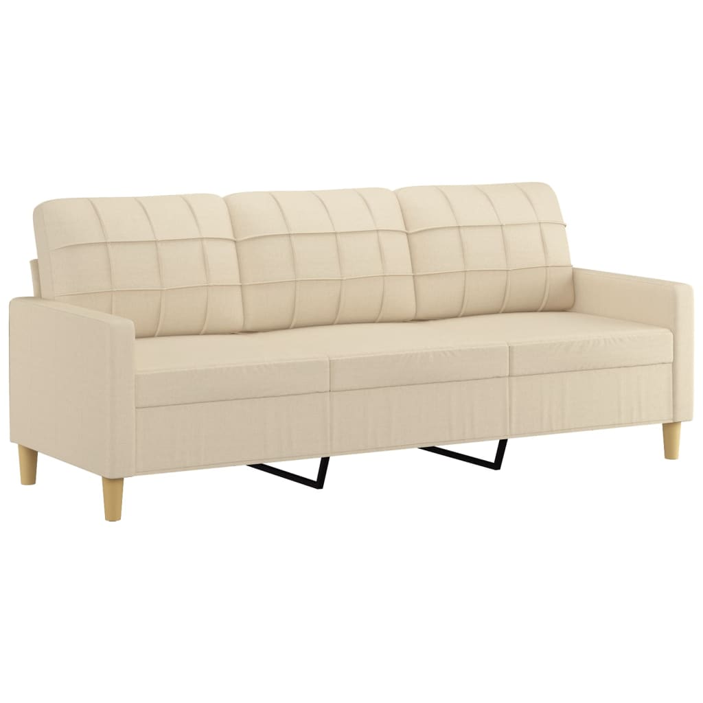 vidaXL trīsvietīgs dīvāns ar kājsoliņu, 180 cm, krēmkrāsas audums