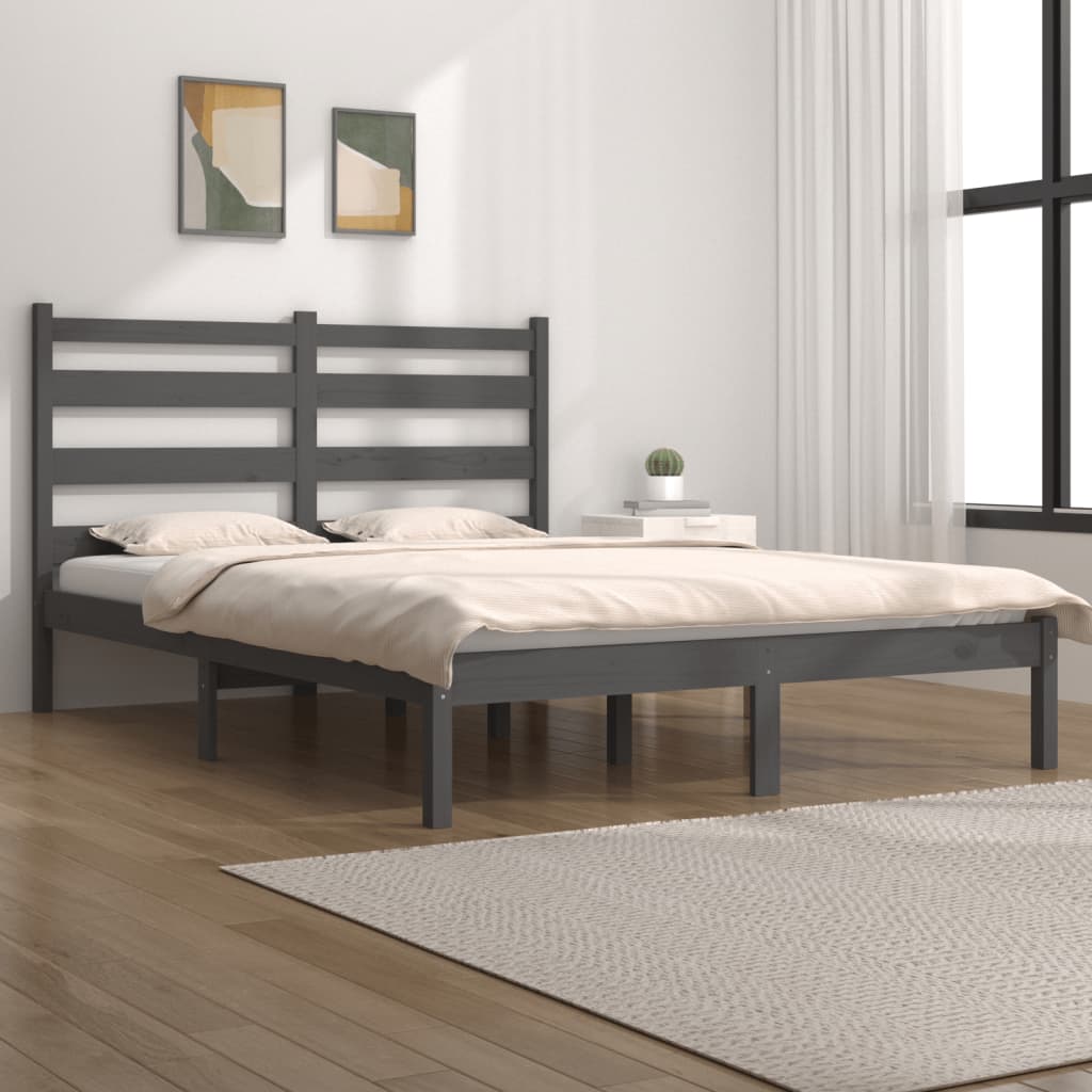 vidaXL gultas rāmis, pelēks, priedes masīvkoks, 120x190 cm, divvietīgs