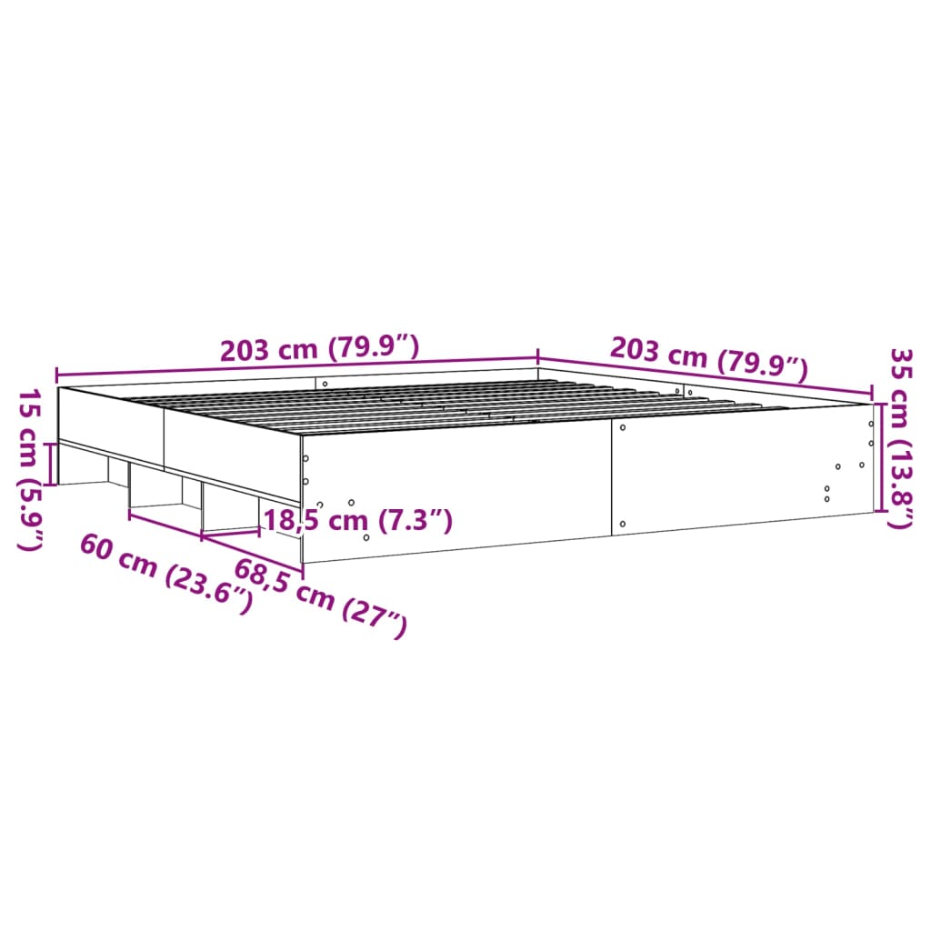 vidaXL gultas rāmis, balts, 200x200 cm, inženierijas koks