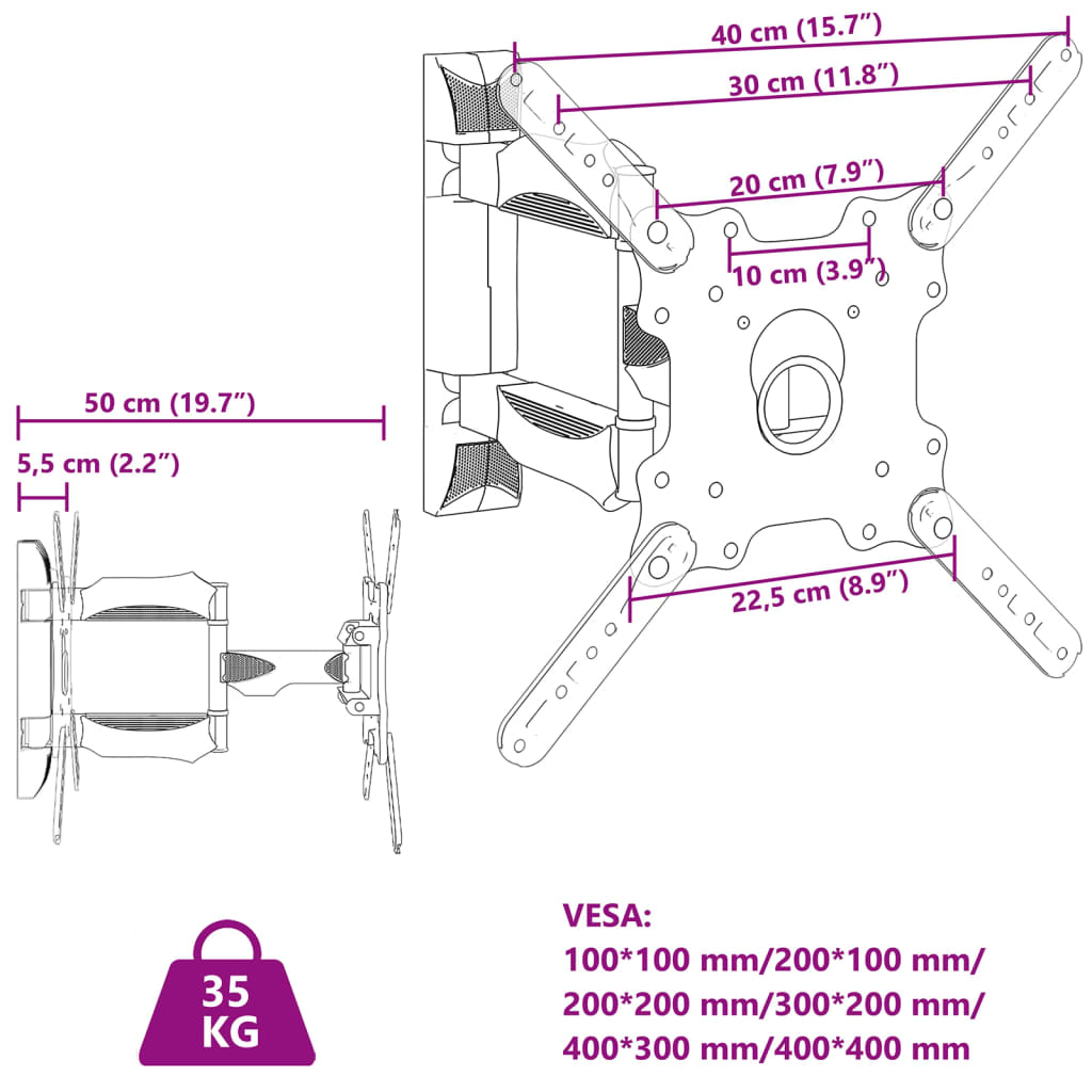 vidaXL TV statīvs 32-55 collu ekrānam, VESA 400x400 mm, 35 kg