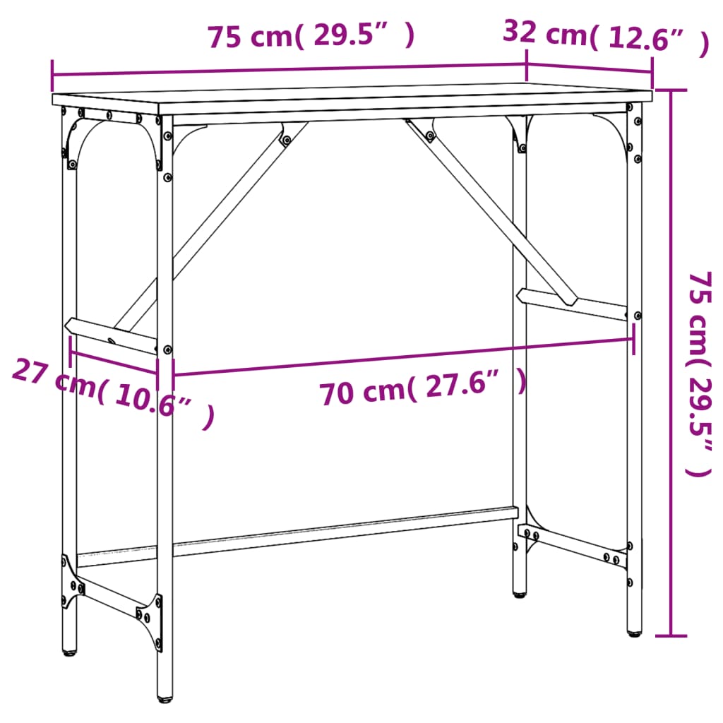 vidaXL konsoles galdiņš, brūna koka, 75x32x75 cm, inženierijas koks