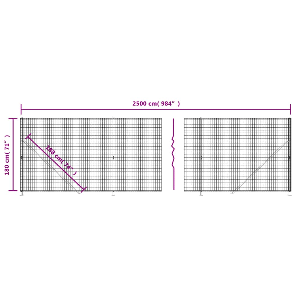 vidaXL stiepļu žogs ar atloku, 1,8x25 m, antracītpelēks