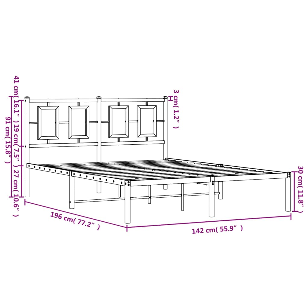 vidaXL gultas rāmis ar galvgali, melns metāls, 135x190 cm