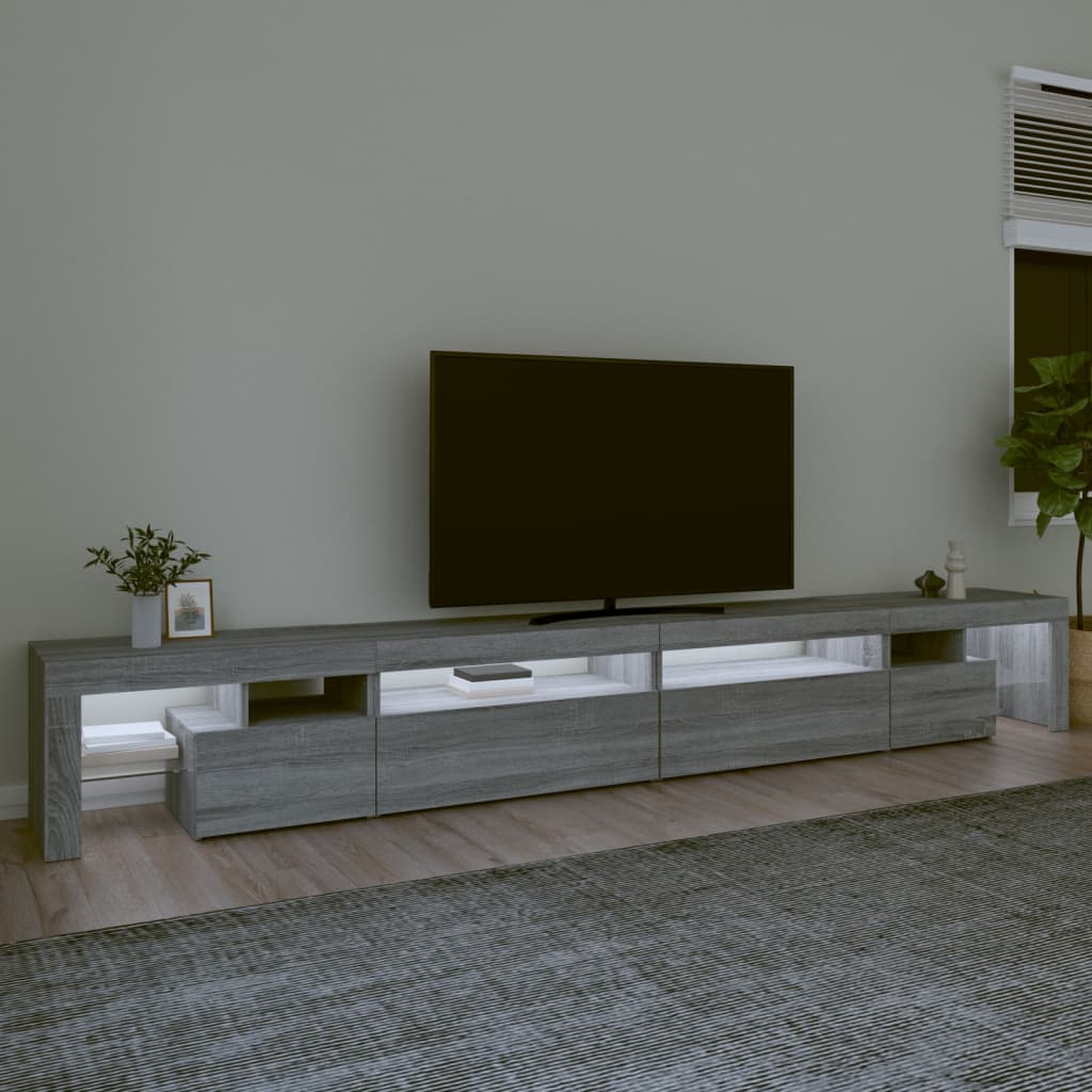 vidaXL TV skapītis ar LED lampiņām, pelēka ozola krāsa, 290x36,5x40 cm