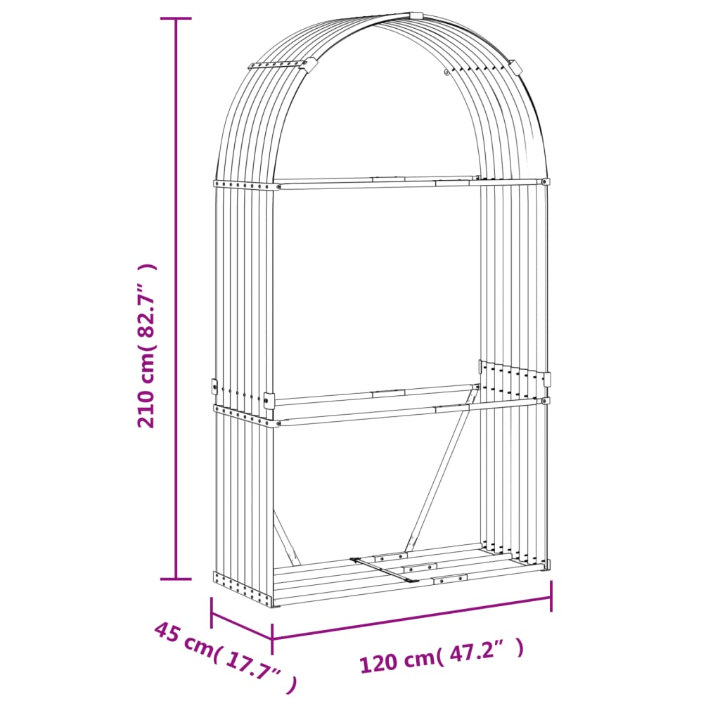 vidaXL malkas statīvs, pelēks, 120x45x210 cm, cinkots tērauds