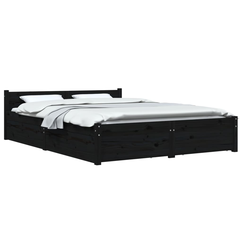vidaXL gultas rāmis ar atvilktnēm, melns, 140x200 cm