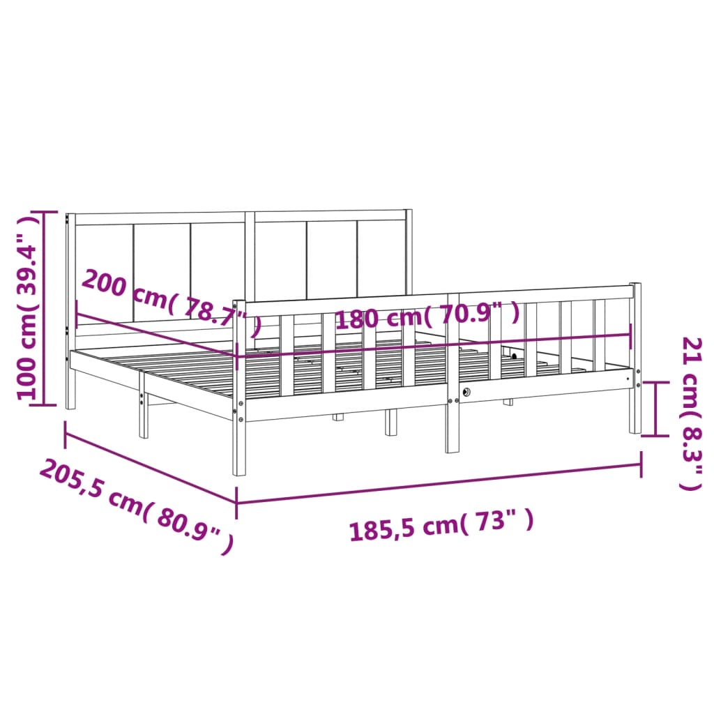 vidaXL gultas rāmis ar galvgali, Super King Size, masīvkoks