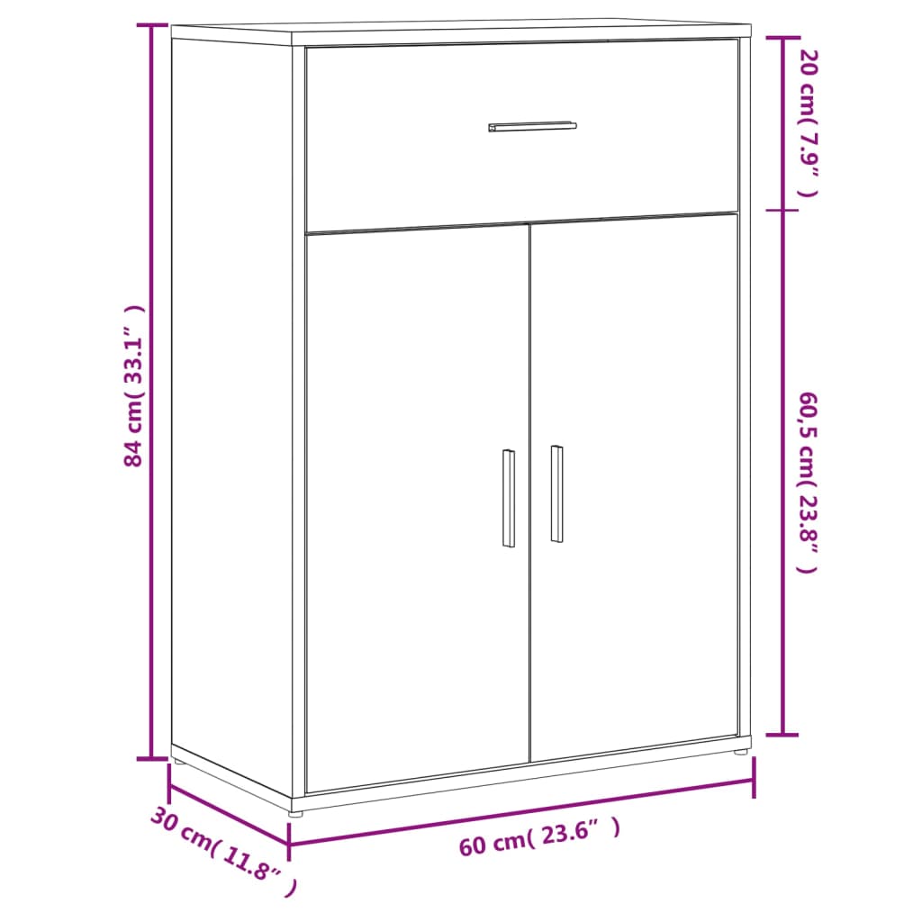 vidaXL kumode, melna, 60x30x84 cm, inženierijas koks