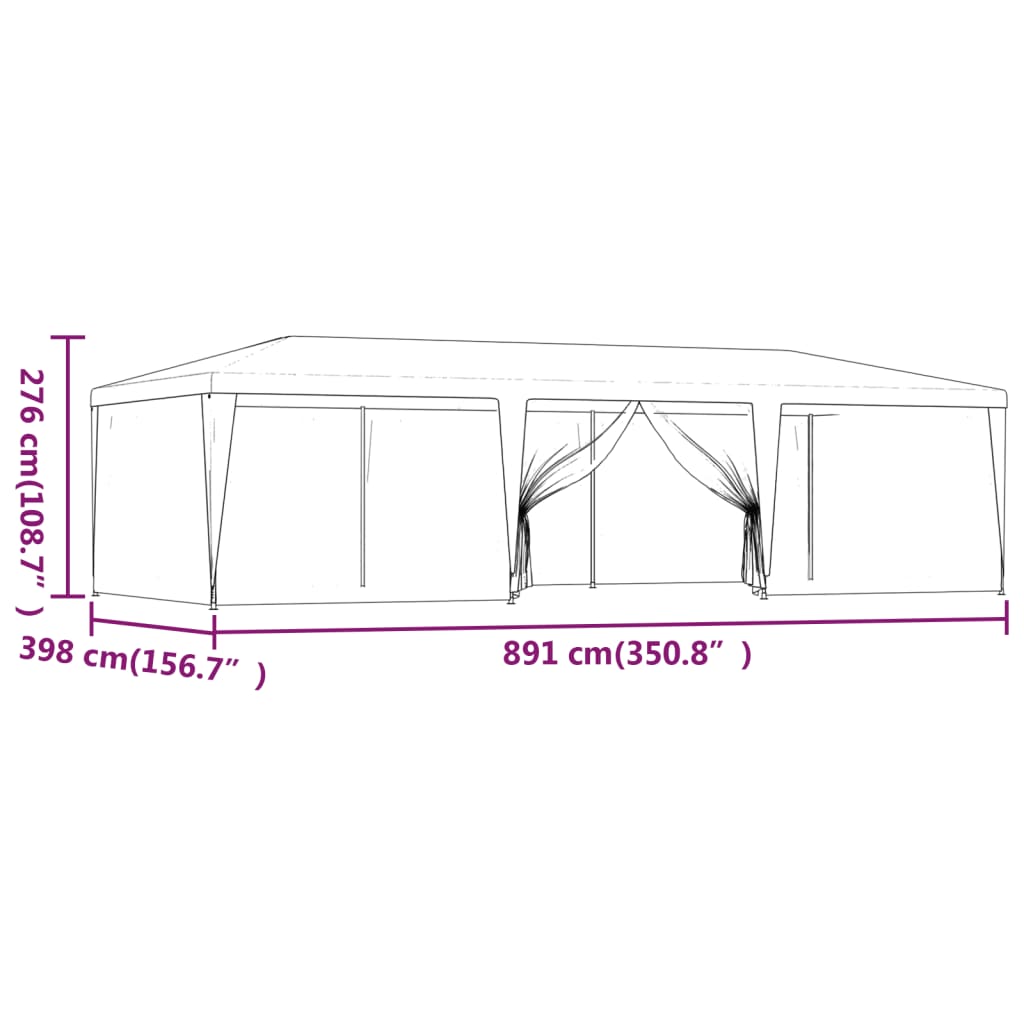 vidaXL svinību telts, ar 8 sieta sienām, 9x4 m, antracītpelēka, HDPE