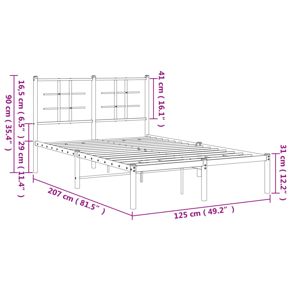 vidaXL gultas rāmis ar galvgali, melns metāls, 120x200 cm