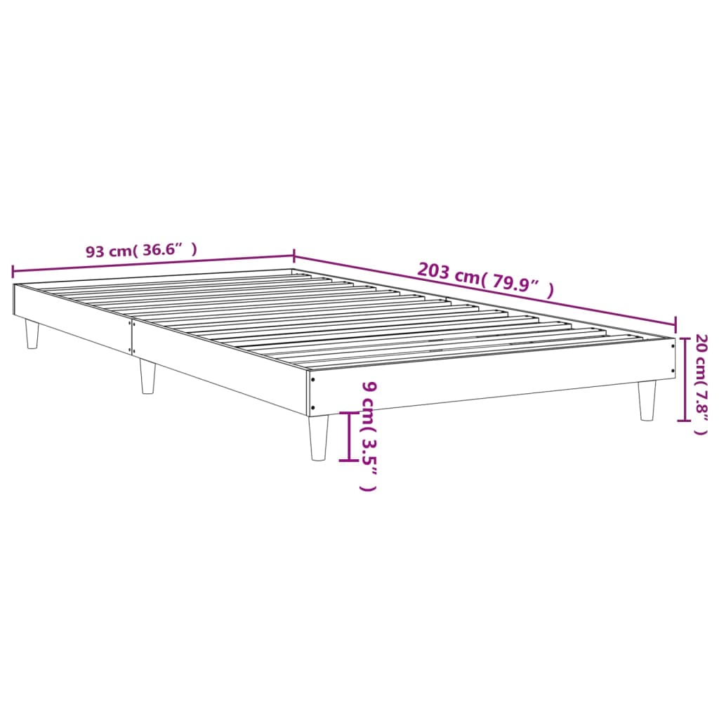 vidaXL gultas rāmis, ozolkoka krāsā, 90x200 cm, inženierijas koks